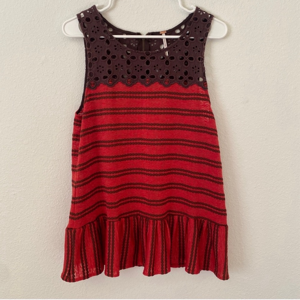 Free People eyelet peplum stripped fall top vintage demure cottage core Medium